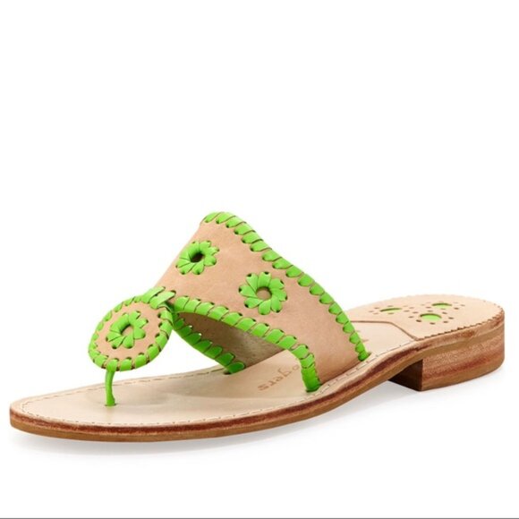 Jack Rogers Original Jacks Sandals - Lime Green & Tan - Size 9M - Picture 2 of 7